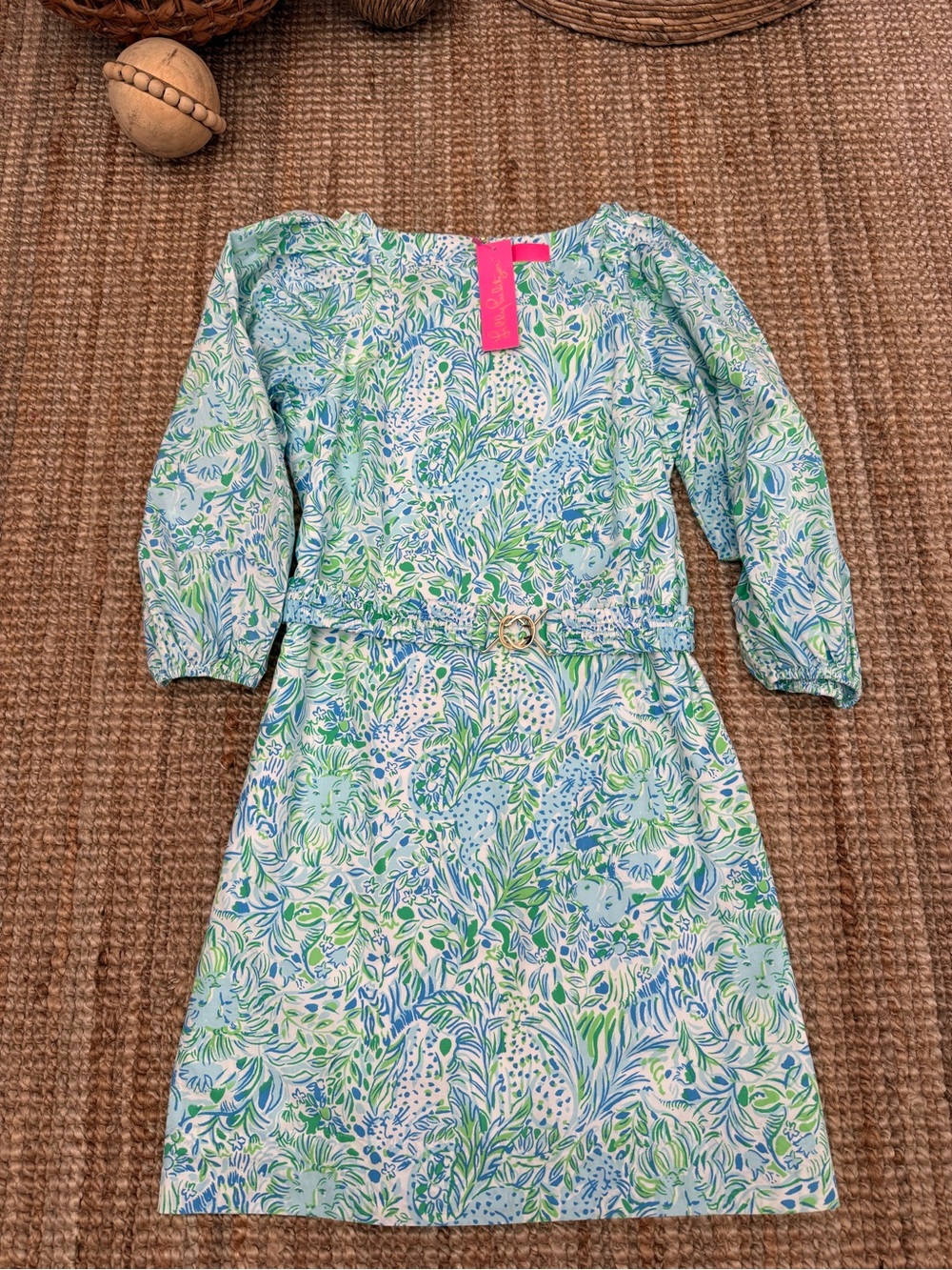 Lilly Pulitzer Blue & Green Garden-Print Long Sleeve Dress
